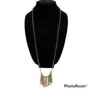 banana republic 34” gold tone fringe cleopatra Clear beaded chain necklace